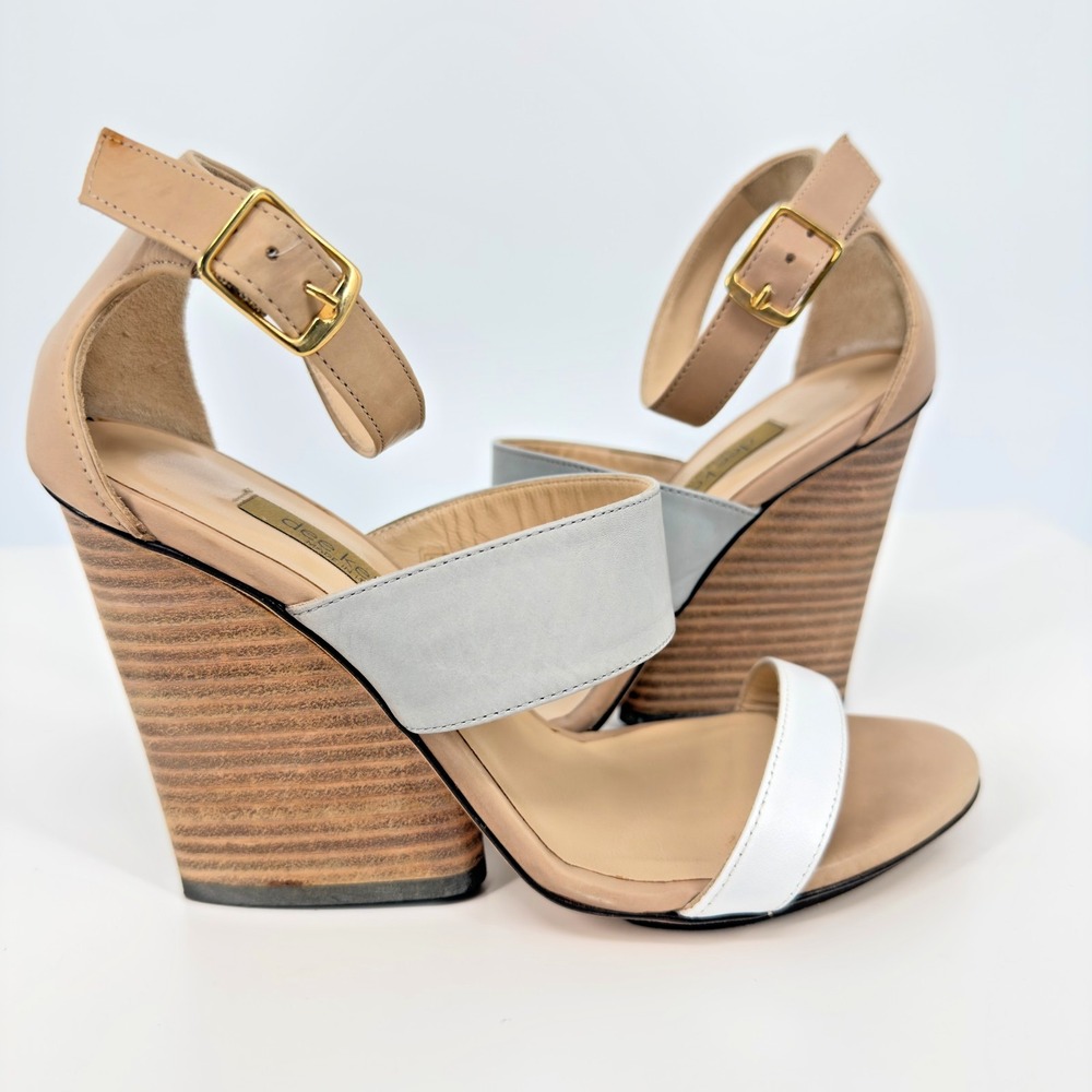 Dee Keller Meadow Maria Leather Wedge Sandals Gray White Nude Women Italy